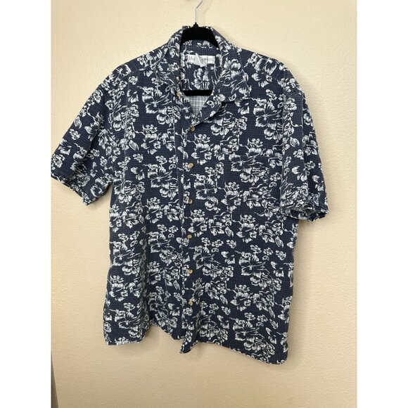 Munsingwear mens blue shirt large floral cotton button up collared short sleeve - Picture 2 of 6